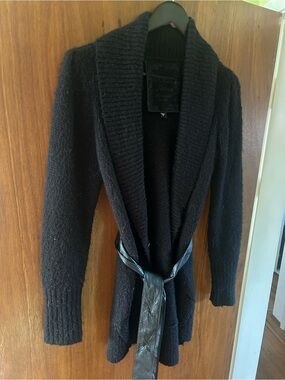 Guess Black Shawl Collar Knit Cardigan with Belt